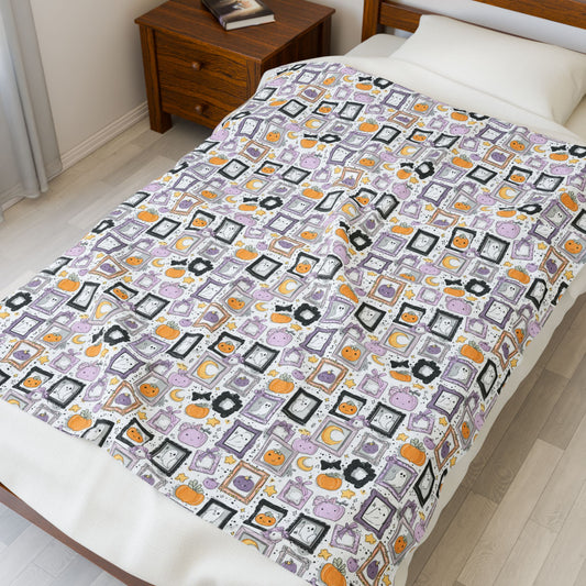 Halloween Cozy Velveteen Plush Blanket with Colorful Design, Soft Blanket, Cozy Home Decor, Gift for All