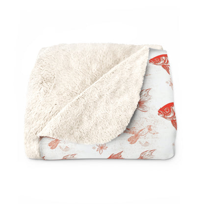 Cozy Orange Fish Sherpa Fleece Blanket with Goldfish Pattern | Gift for Aquatic Lovers