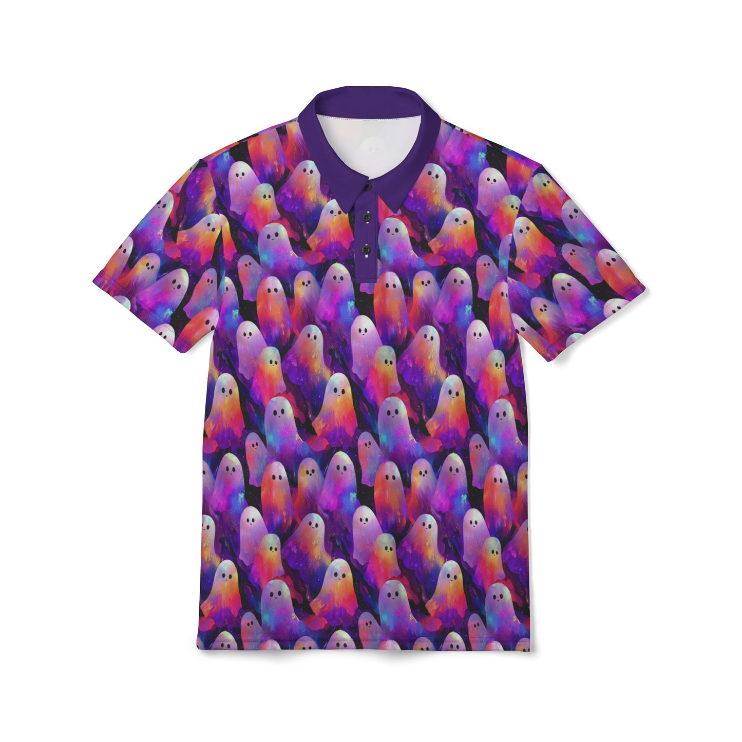 Vibrant Ghosts Unisex Polo Shirt, Colorful Summer Tee, Trendy Casual Wear, Unique Gifts, Halloween Style, Fun Outdoor Shirt