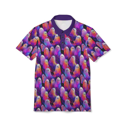 Vibrant Ghosts Unisex Polo Shirt, Colorful Summer Tee, Trendy Casual Wear, Unique Gifts, Halloween Style, Fun Outdoor Shirt