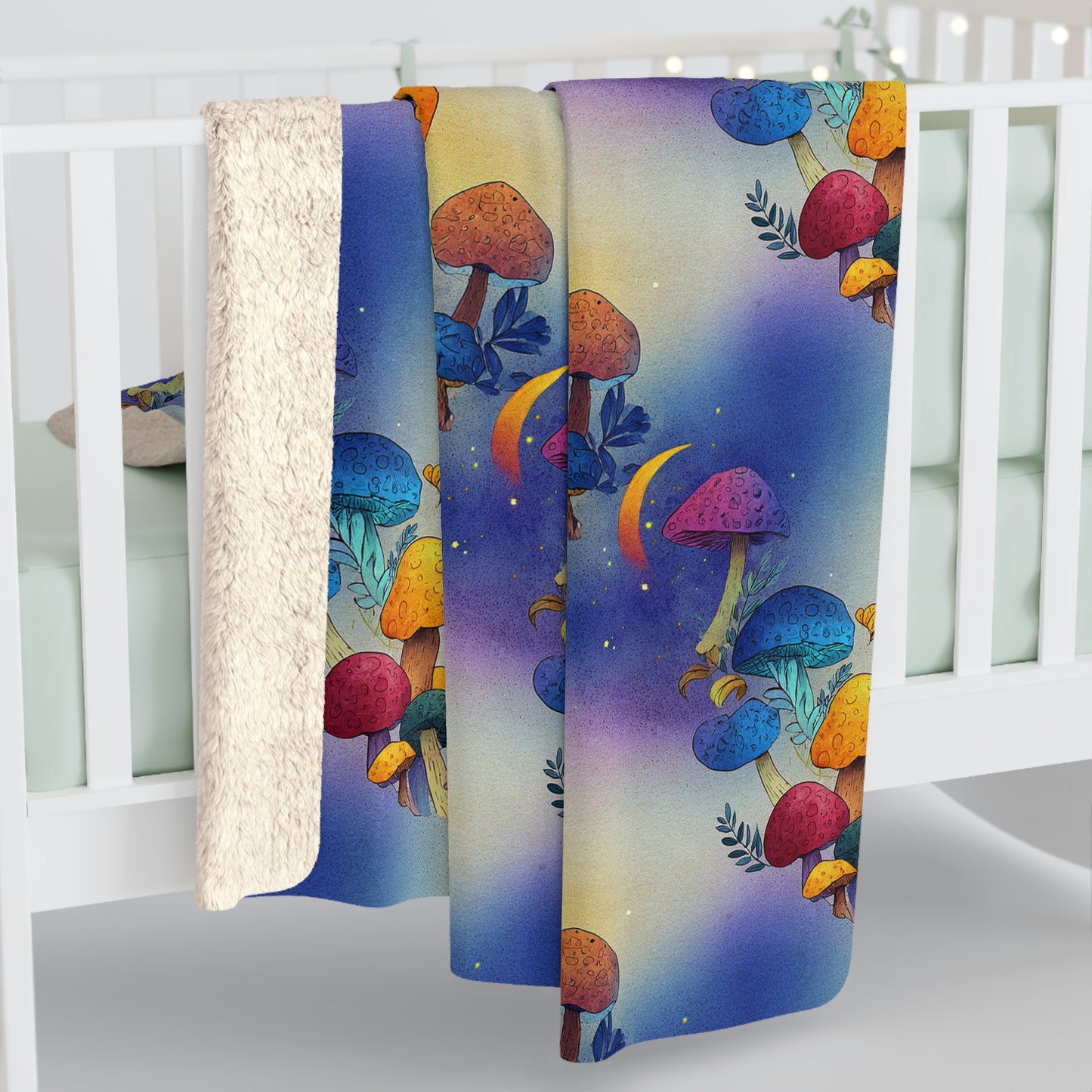 Bright and Very Colorful Mushroom Pattern Sherpa Fleece Blanket