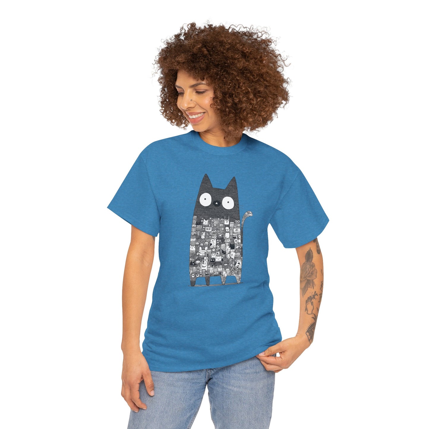 Line Art Abstract Cat Graphic Tee, Unisex Heavy Cotton Tee, Cute Cat Shirt, Unique Gift for Cat Lovers