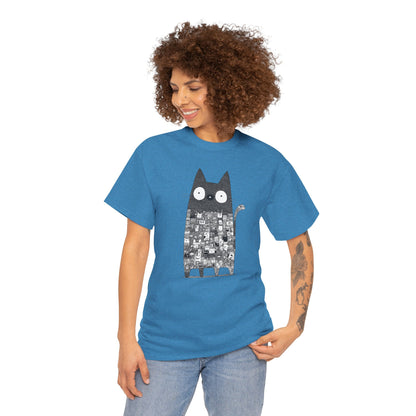 Line Art Abstract Cat Graphic Tee, Unisex Heavy Cotton Tee, Cute Cat Shirt, Unique Gift for Cat Lovers