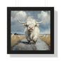 Poster - Cute White Highland Cow Running Down Road Escapee