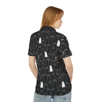 Black Cat Pattern Unisex Polo Shirt, Casual Style, Cat Lovers Gift, Unique Apparel, Pet Owner Fashion, Perfect for Parties