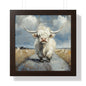 Poster - Cute White Highland Cow Running Down Road Escapee