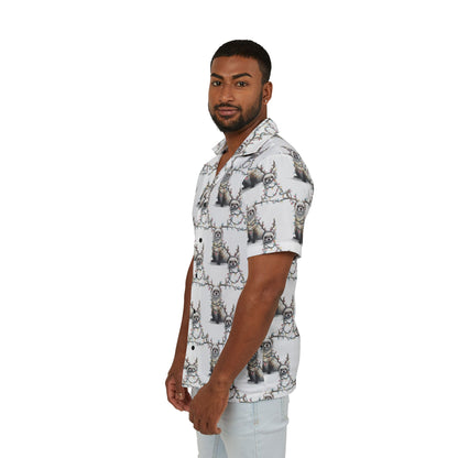 Men's Hawaiian Camp Shirt - Otter Xmas Lights Pattern