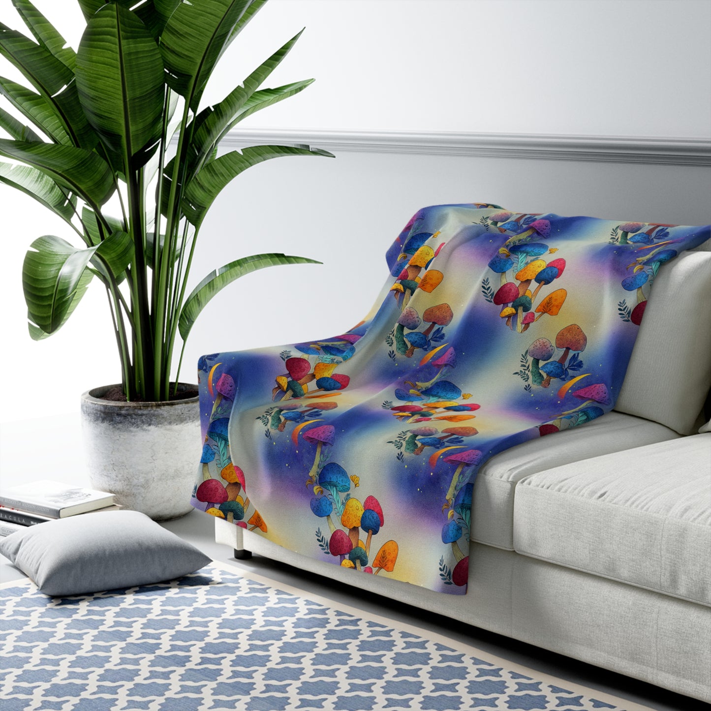 Bright and Very Colorful Mushroom Pattern Sherpa Fleece Blanket