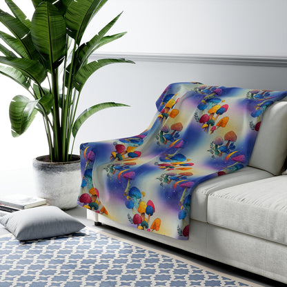 Bright and Very Colorful Mushroom Pattern Sherpa Fleece Blanket
