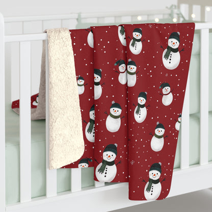Cozy Snowman Sherpa Fleece Blanket | Holiday Gift, Winter Decor, Child's Comfort, Snowman Design, Christmas Snuggle