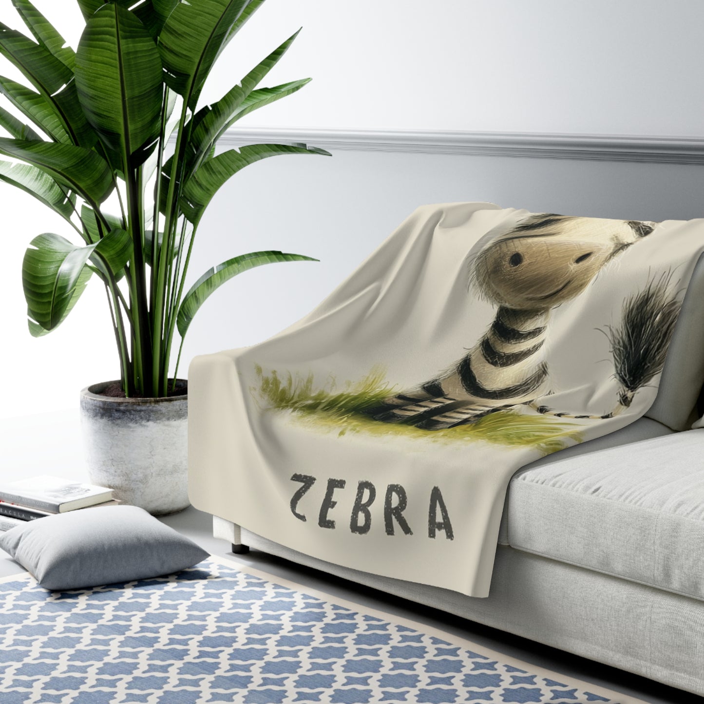 Sherpa Fleece Blanket - Baby Zebra Illustration