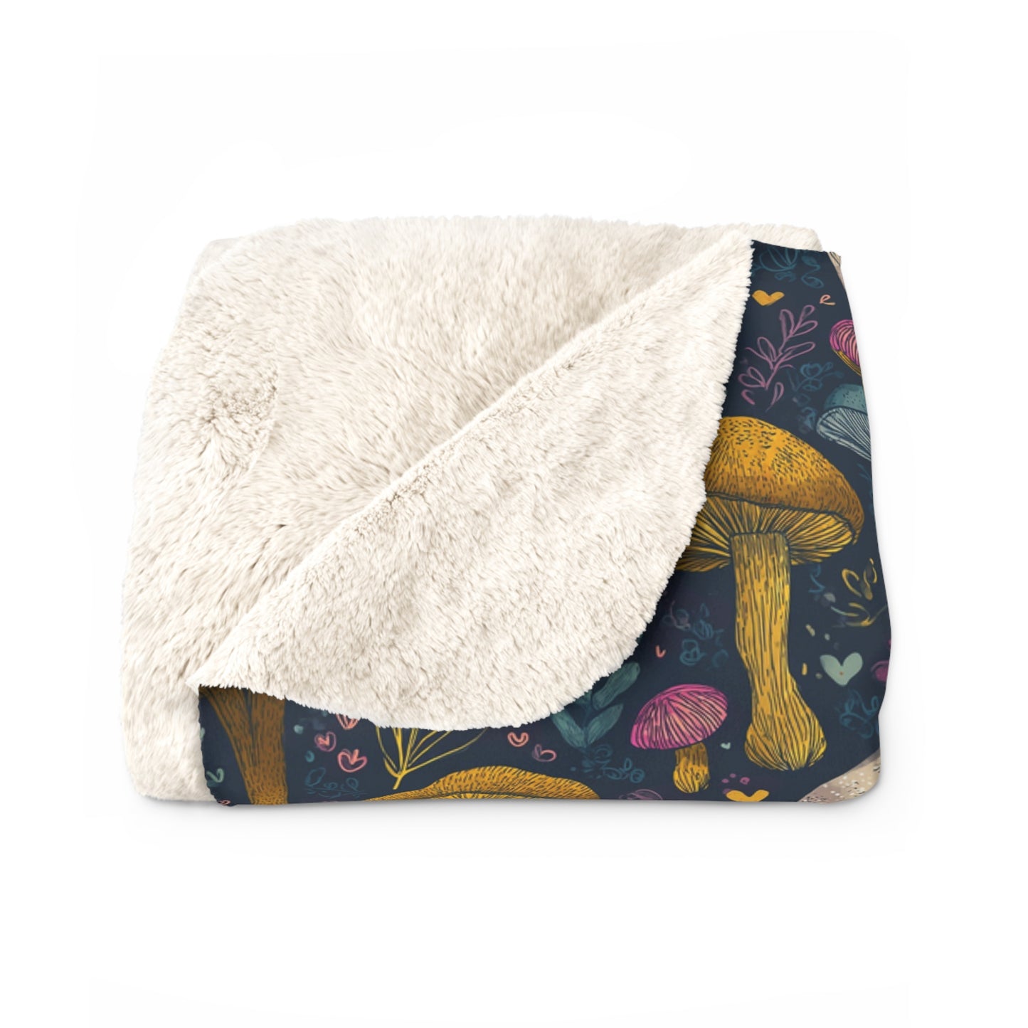 Mushroom Patch Sherpa Fleece Blanket, Cozy Throw Blanket, Gift for Chef, Warm Soft Blanket for All Occasions