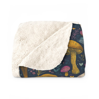 Mushroom Patch Sherpa Fleece Blanket, Cozy Throw Blanket, Gift for Chef, Warm Soft Blanket for All Occasions