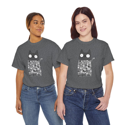 Line Art Abstract Cat Graphic Tee, Unisex Heavy Cotton Tee, Cute Cat Shirt, Unique Gift for Cat Lovers