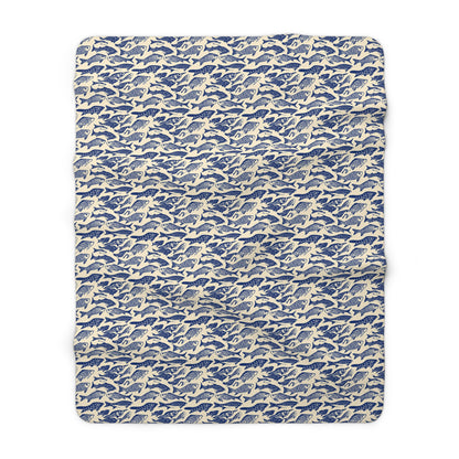Nautical Sherpa Fleece Blanket, Cozy Sea Life Throw, Perfect for Beach Lovers