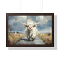 Poster - Cute White Highland Cow Running Down Road Escapee