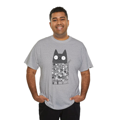 Line Art Abstract Cat Graphic Tee, Unisex Heavy Cotton Tee, Cute Cat Shirt, Unique Gift for Cat Lovers
