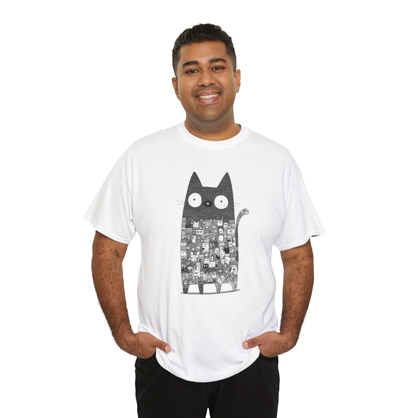 Line Art Abstract Cat Graphic Tee, Unisex Heavy Cotton Tee, Cute Cat Shirt, Unique Gift for Cat Lovers