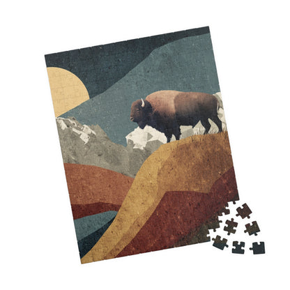 Rustic Mountain Buffalo Puzzle | Nature Lover Gift | Family Game Night | Unique Home Decor | Eco-Friendly Activity | Adventure Puzzle