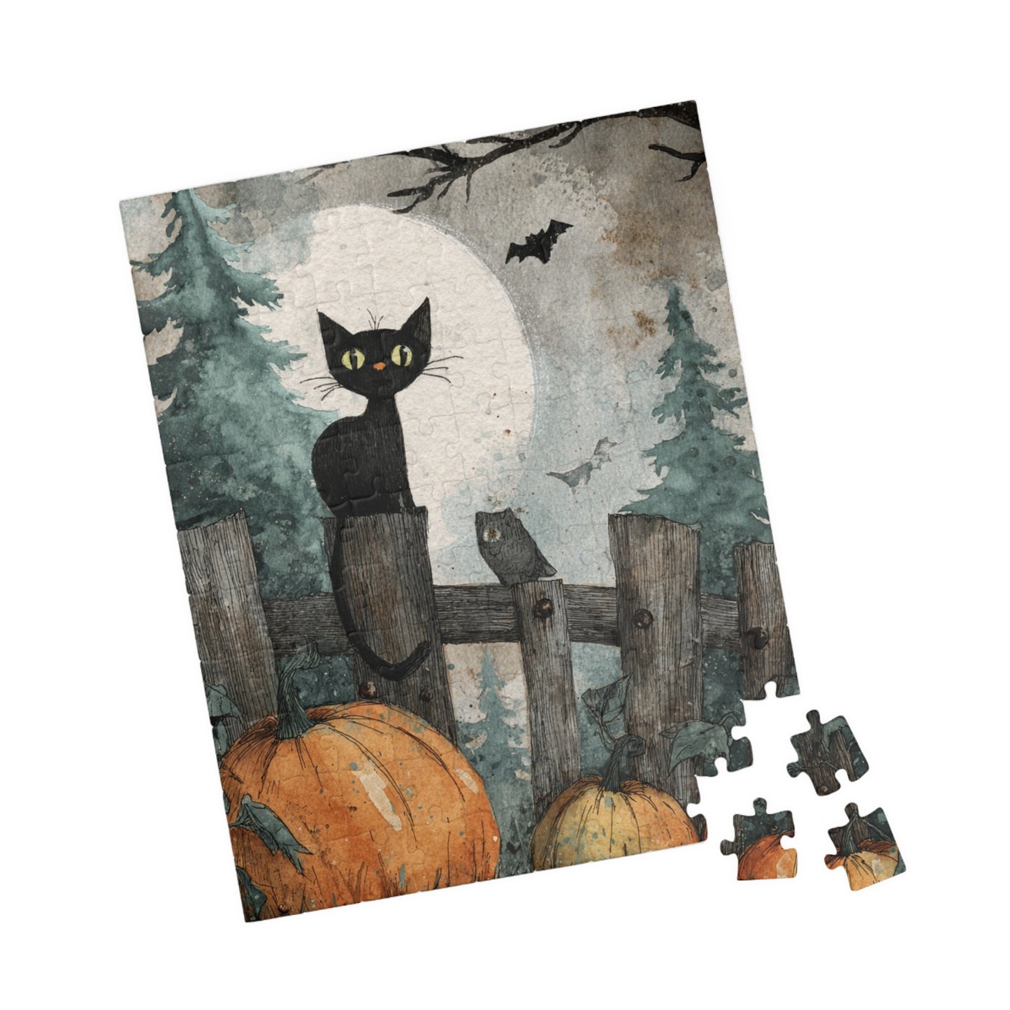 Halloween Cat Puzzle - Spooky Decor, Autumn Fun Activity, Fall Gift, Family Game Night, Cat Lover's Gift