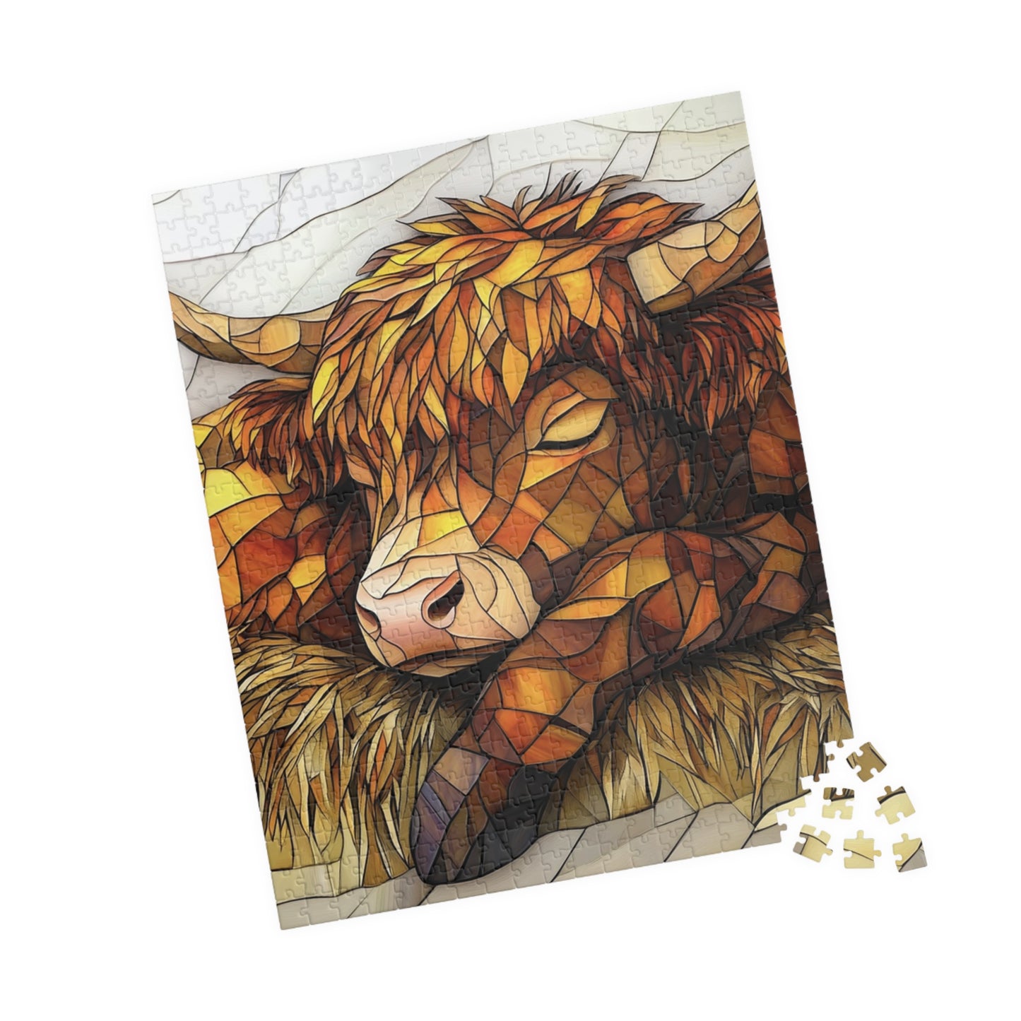 Colorful Stained Glass Highland Cow Puzzle | Relaxing Art Puzzle | Gift for Puzzle Lovers, Stress Relief, Cozy Nights
