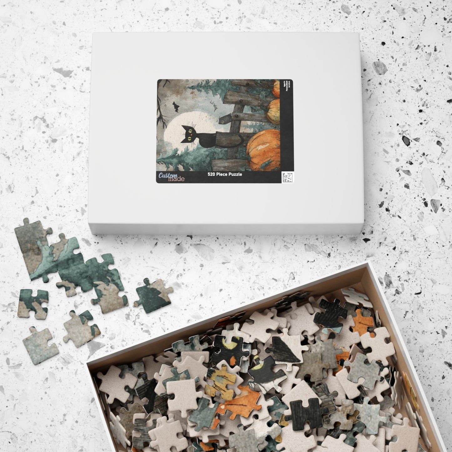 Halloween Cat Puzzle - Spooky Decor, Autumn Fun Activity, Fall Gift, Family Game Night, Cat Lover's Gift