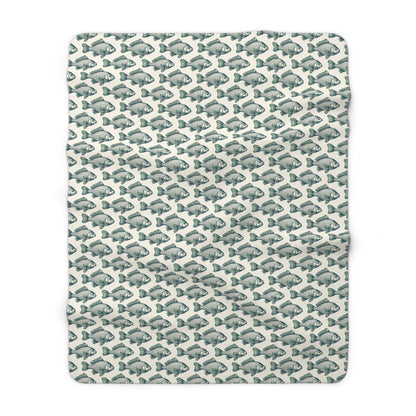 Cozy Green Minnow Fish Pattern Sherpa Fleece Blanket,Fishing Enthusiasts, Warm Throw Blanket