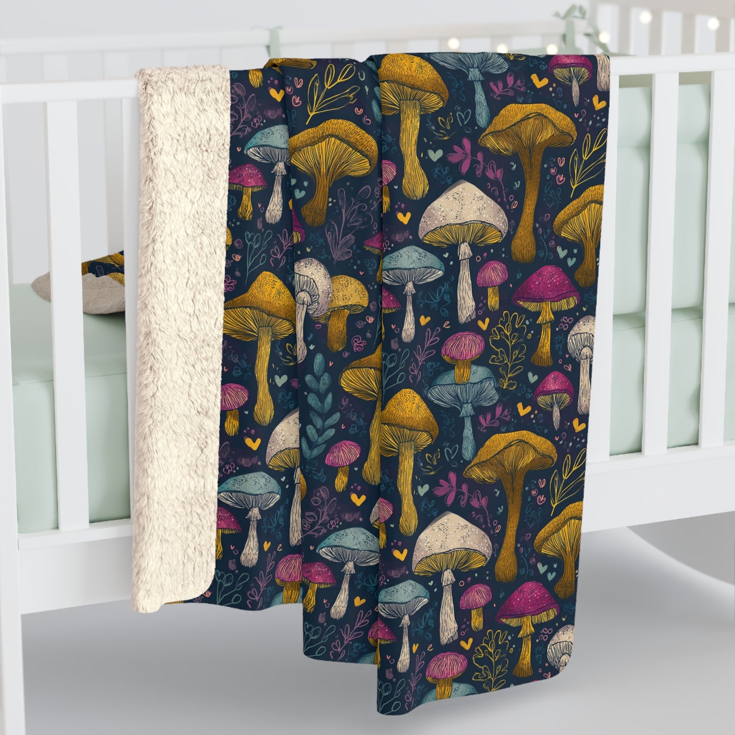 Mushroom Patch Sherpa Fleece Blanket, Cozy Throw Blanket, Gift for Chef, Warm Soft Blanket for All Occasions