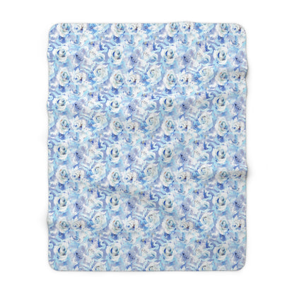 Cozy Blue Floral Sherpa Fleece Blanket, Ideal Gift for Weddings, Birthdays, Baby Shower