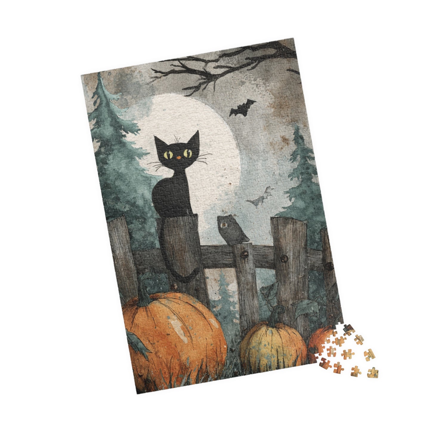 Halloween Cat Puzzle - Spooky Decor, Autumn Fun Activity, Fall Gift, Family Game Night, Cat Lover's Gift