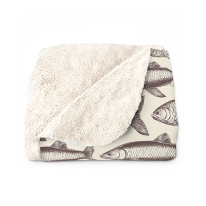 Cozy Fish Pattern Sherpa Fleece Blanket | Warm Throw, Perfect for Home Decor, Gifts, Camping, and Beach Days