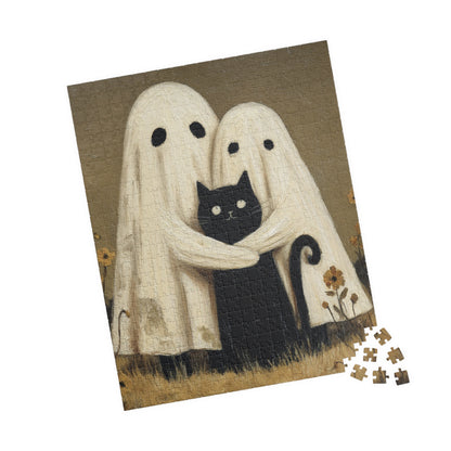 Charming Ghost & Cat Puzzle, Fun Family Activity, Vintage Art Design, Perfect Gift for Halloween, 110-1014 Pieces
