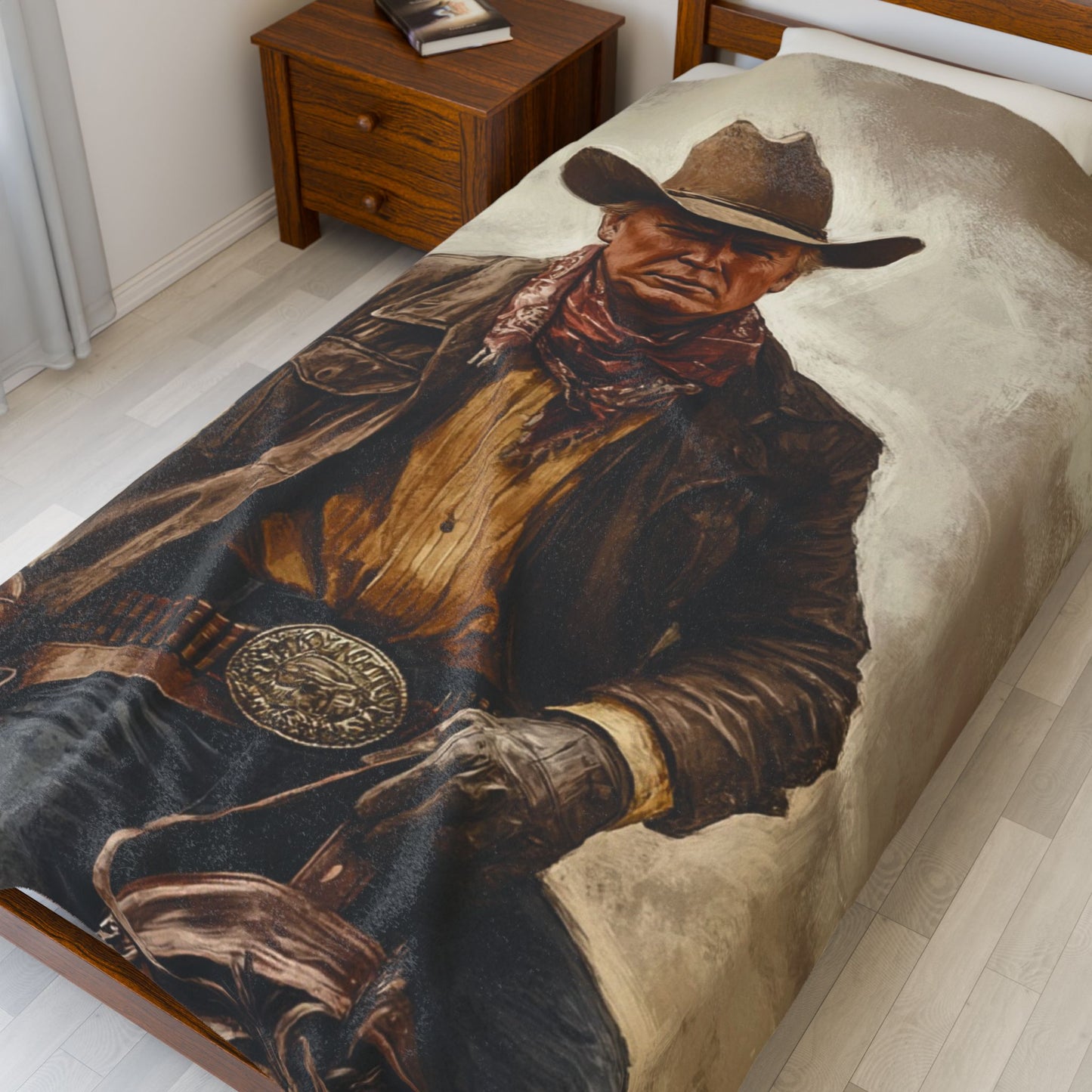 Velveteen Plush Blanket - President Trump as John Wayne Cowboy