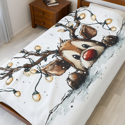 Cozy Holiday Plush Blanket, Super Soft Throw for Christmas, Cute Reindeer Design, Gift for Kids