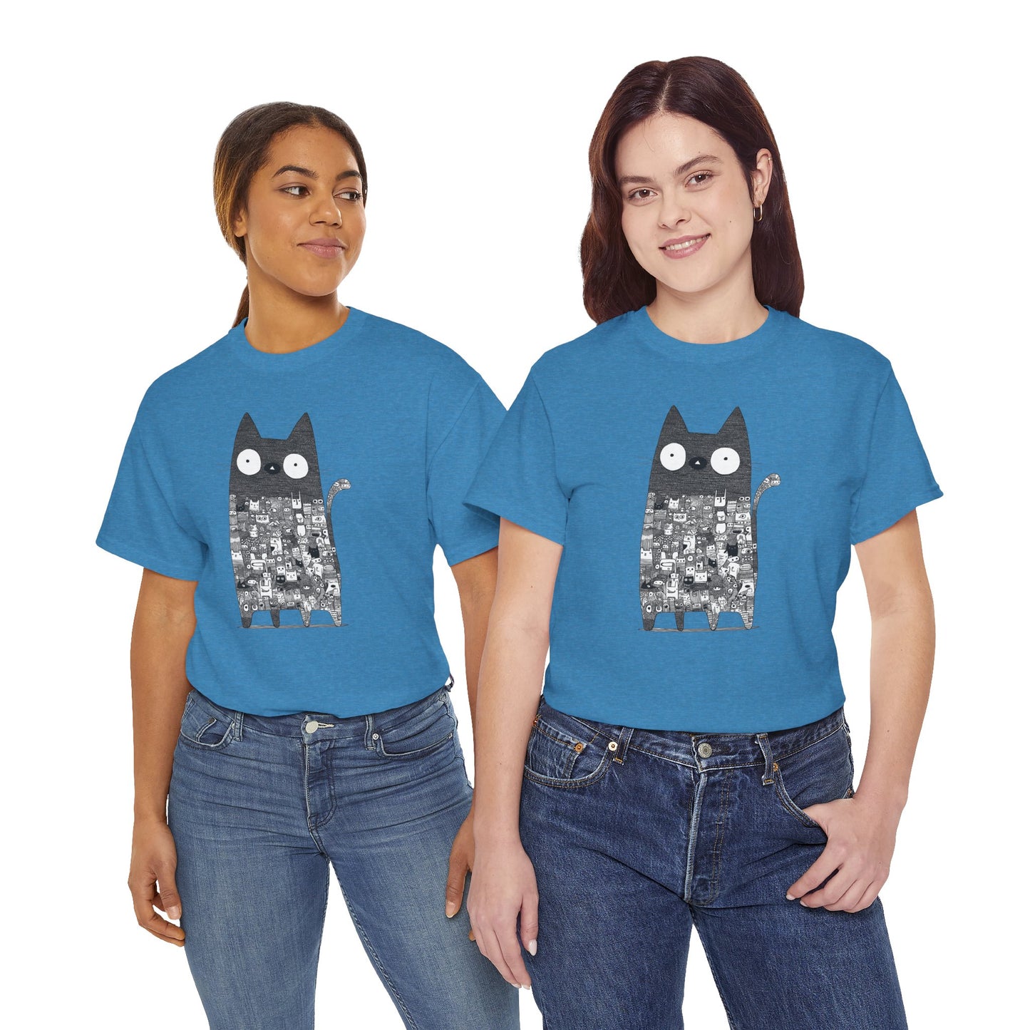 Line Art Abstract Cat Graphic Tee, Unisex Heavy Cotton Tee, Cute Cat Shirt, Unique Gift for Cat Lovers
