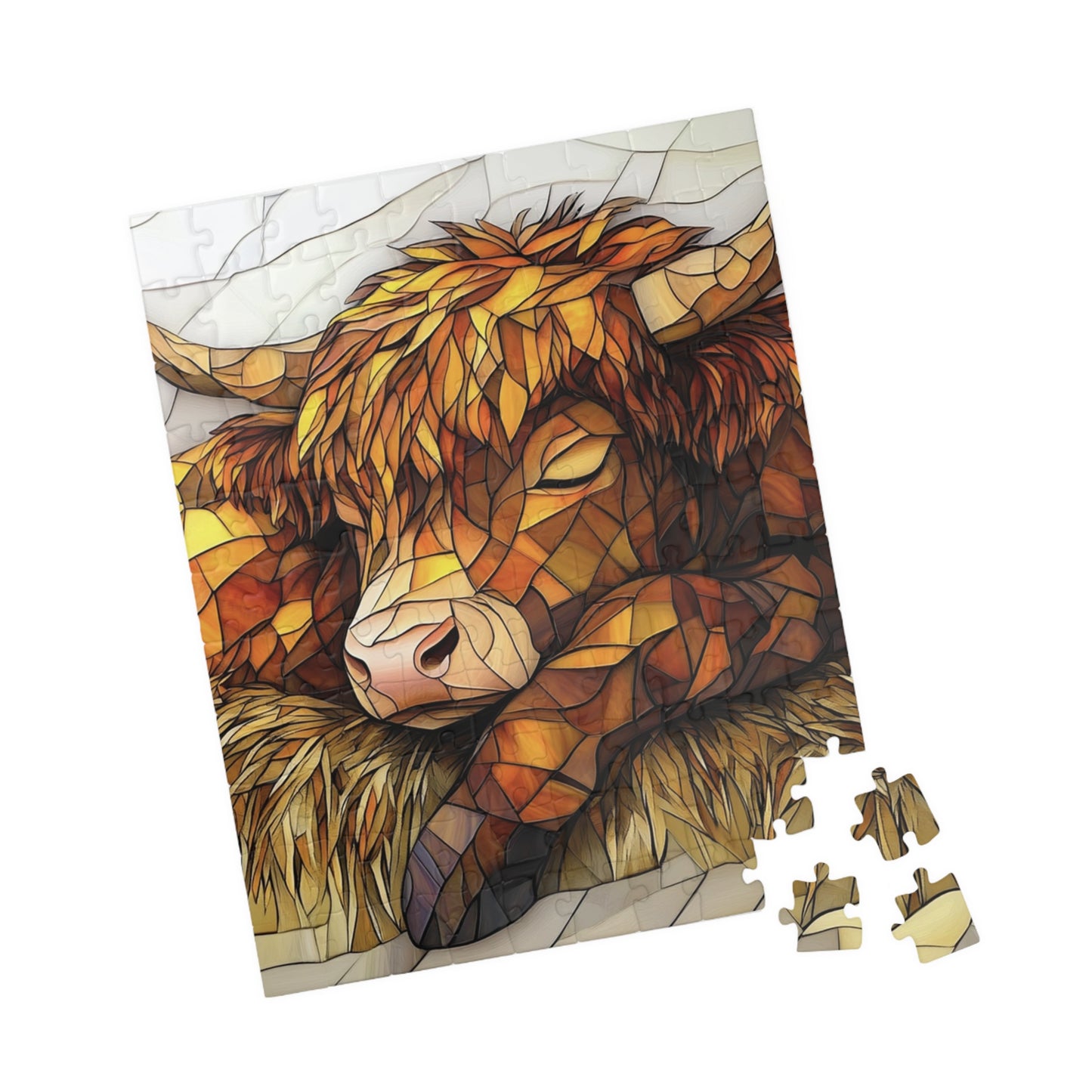 Colorful Stained Glass Highland Cow Puzzle | Relaxing Art Puzzle | Gift for Puzzle Lovers, Stress Relief, Cozy Nights
