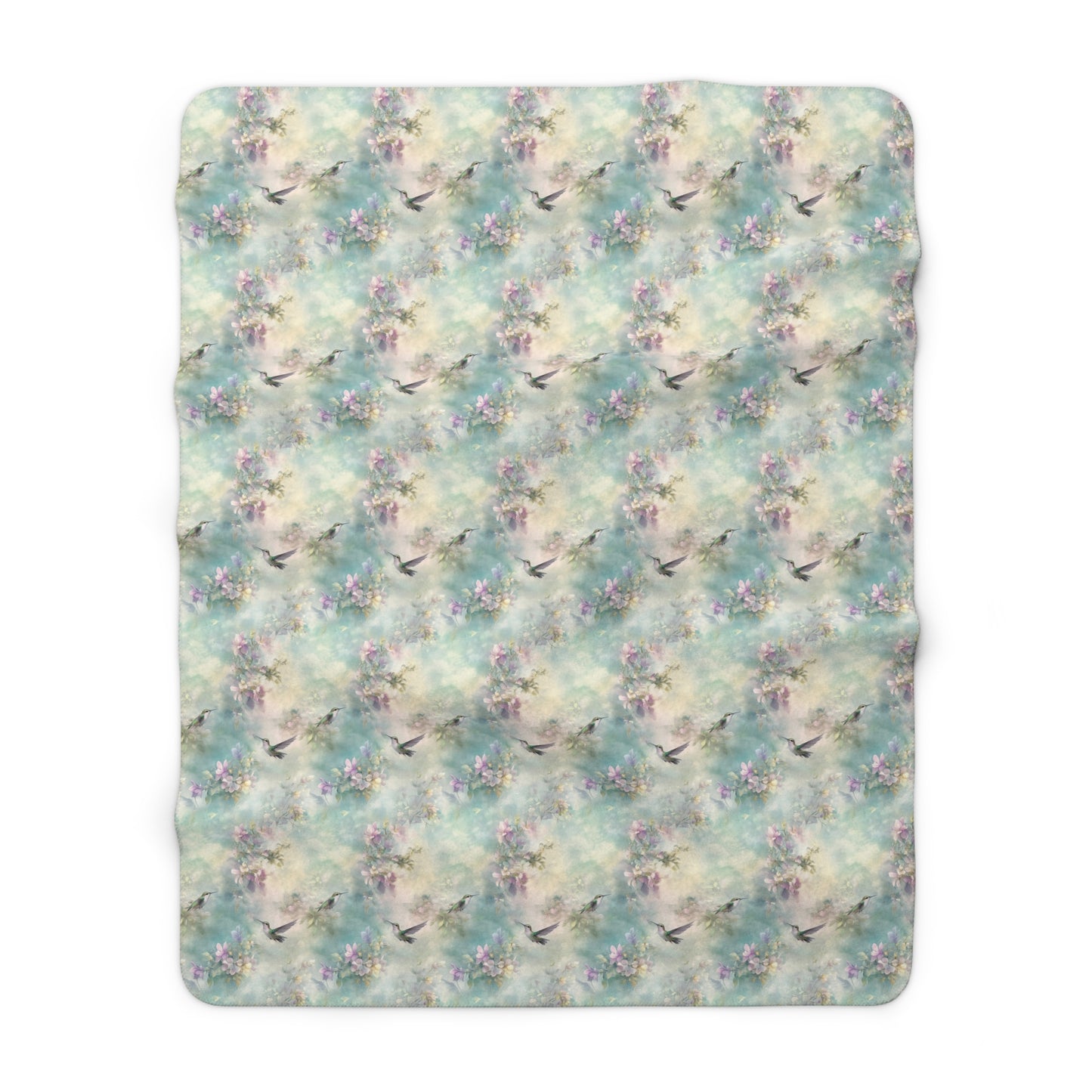 Sherpa Fleece Blanket - Soft Turquoise Hummingbirds