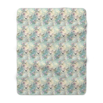 Sherpa Fleece Blanket - Soft Turquoise Hummingbirds