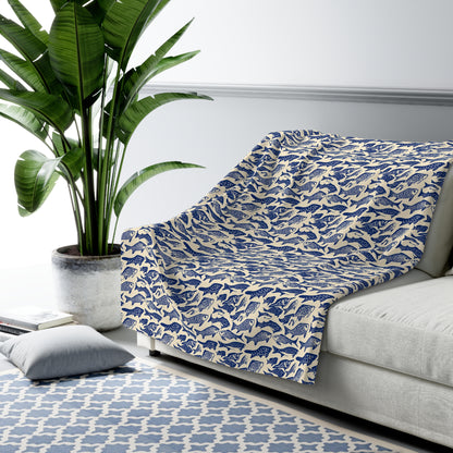 Nautical Sherpa Fleece Blanket, Cozy Sea Life Throw, Perfect for Beach Lovers