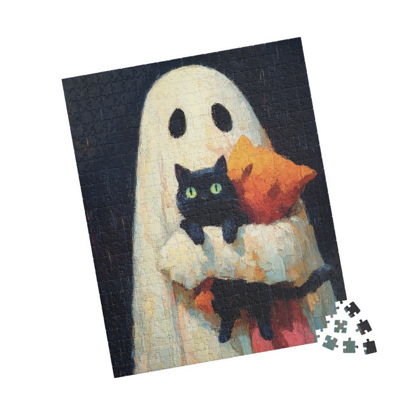Ghost Cat Puzzle - 1014-Piece Jigsaw Fun, Perfect for Cat Lovers, Halloween Decor, Family Game Night, Unique Gift