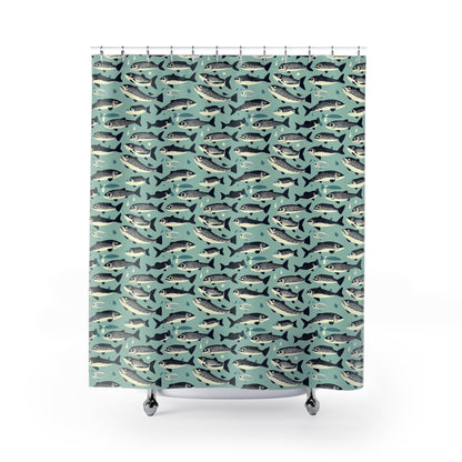 Fish Pattern Shower Curtain | Nautical Bath Decor, Unique Bathroom Accessory, Gift for Fisherman, Ocean Lover, Beach House Style
