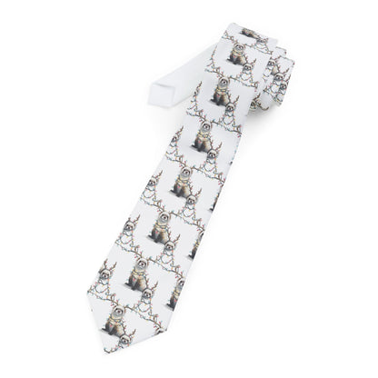 Necktie Otters in Xmas Lights White Background