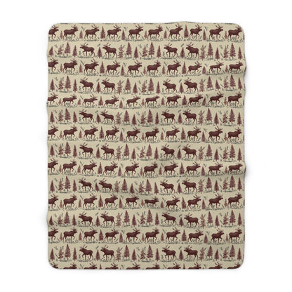 Cozy moose Pastern Sherpa Fleece Blanket | Warm Throw for Winter, Outdoor Adventures, Camping, Holidays, Home Decor