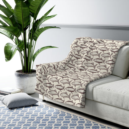 Cozy Fish Pattern Sherpa Fleece Blanket | Warm Throw, Perfect for Home Decor, Gifts, Camping, and Beach Days