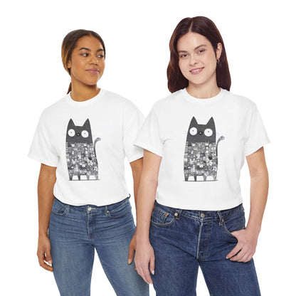 Line Art Abstract Cat Graphic Tee, Unisex Heavy Cotton Tee, Cute Cat Shirt, Unique Gift for Cat Lovers