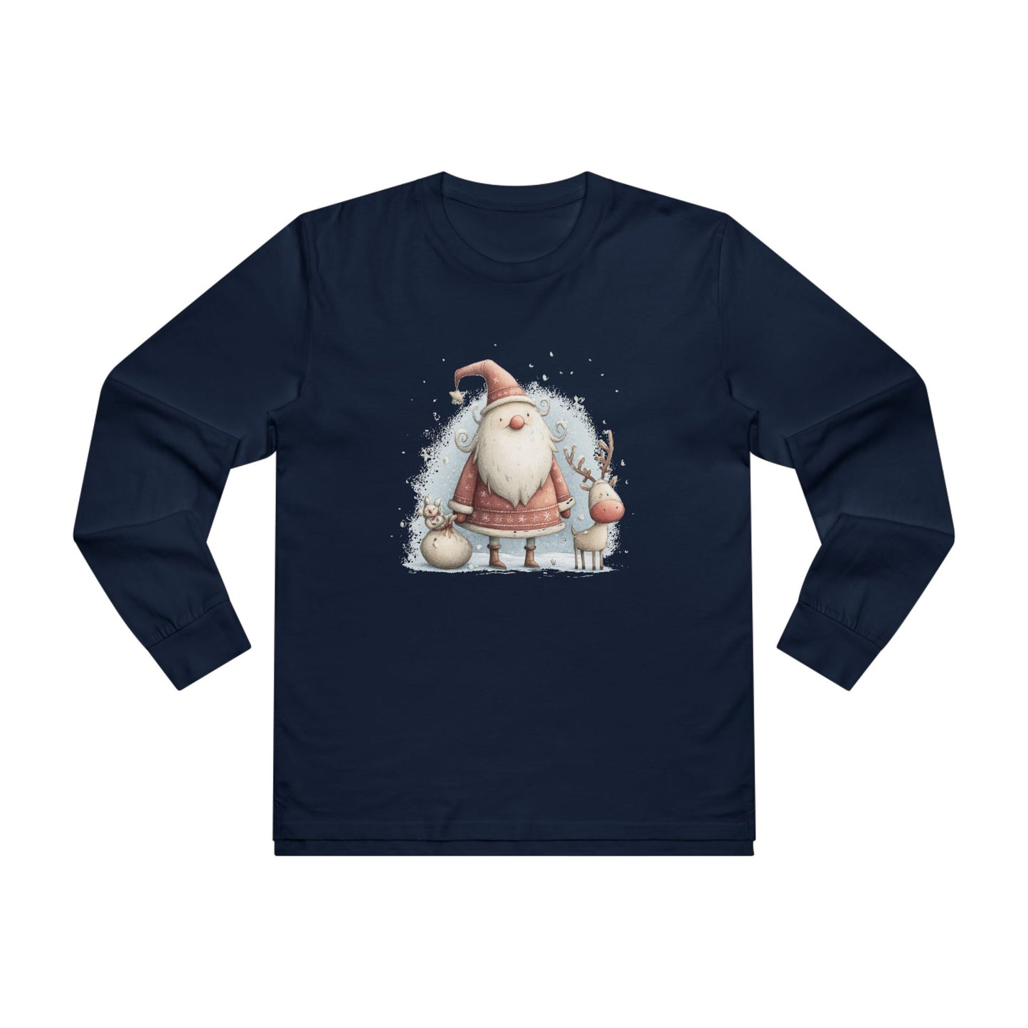 Santa & Reindeer Longsleeve Tee, Christmas Shirt, Holiday Gift, Men's Winter Apparel, Festive Long Sleeve
