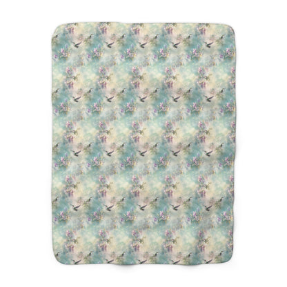 Sherpa Fleece Blanket - Soft Turquoise Hummingbirds