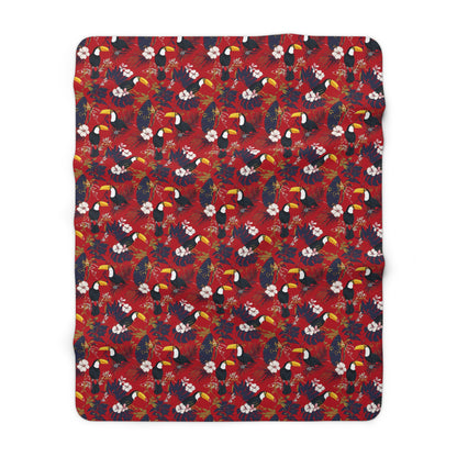 Gorgeous Reds Tropical Sherpa Fleece Blanket, Cozy Throw for Home Decor, Perfect for Tiki Parties