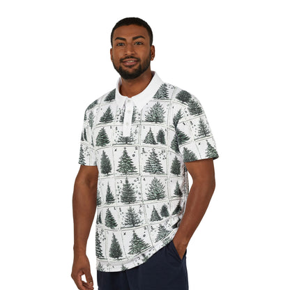 Festive Pine Trees Polo Shirt - Holiday Attire, Casual Wear, Unisex Gift, Christmas, Summer Style, Nature Lover's Apparel