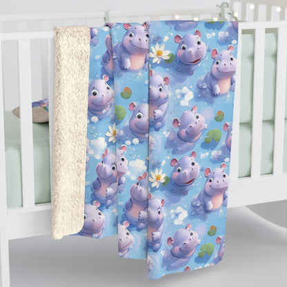 Cozy Hippo Sherpa Fleece Blanket, Soft Throw for Kids, Perfect Gift for Baby Showers